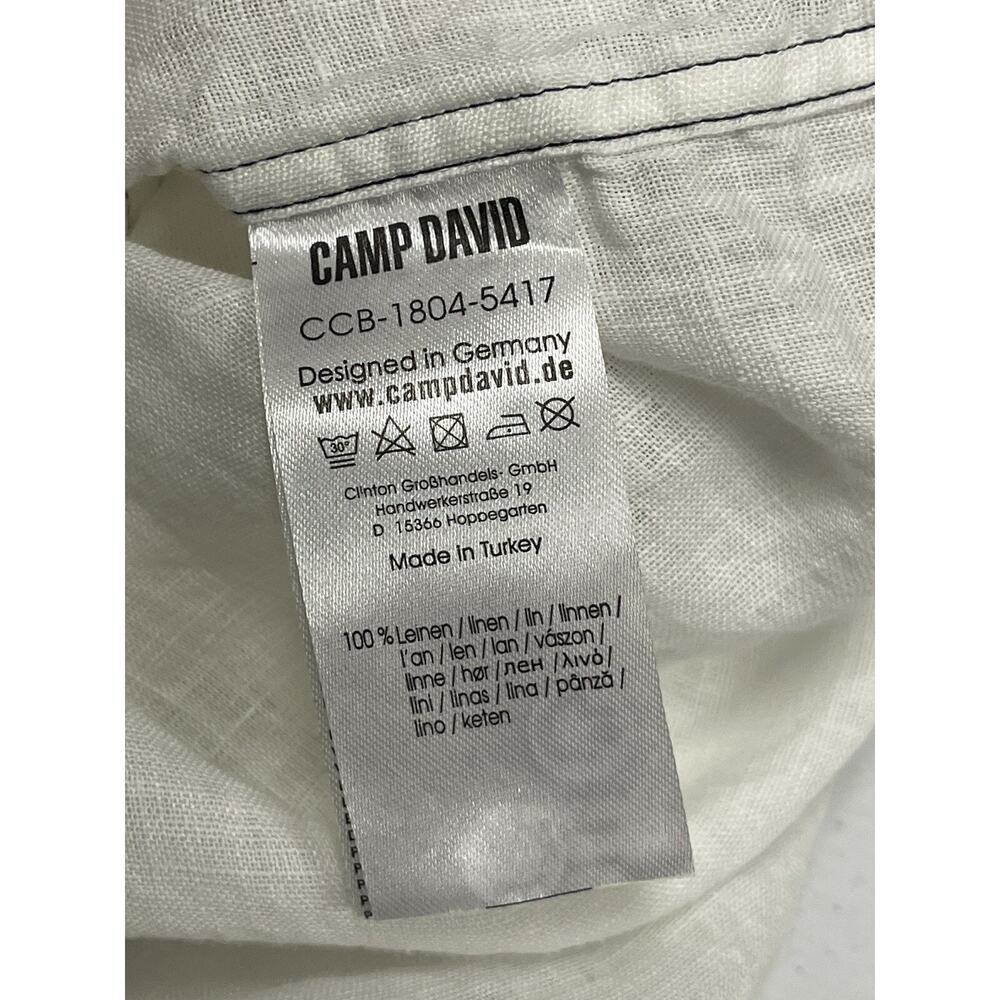 Camp David Shirt Mens Large Button Up 100% Linen Embroidered White N178 - Picture 10 of 12